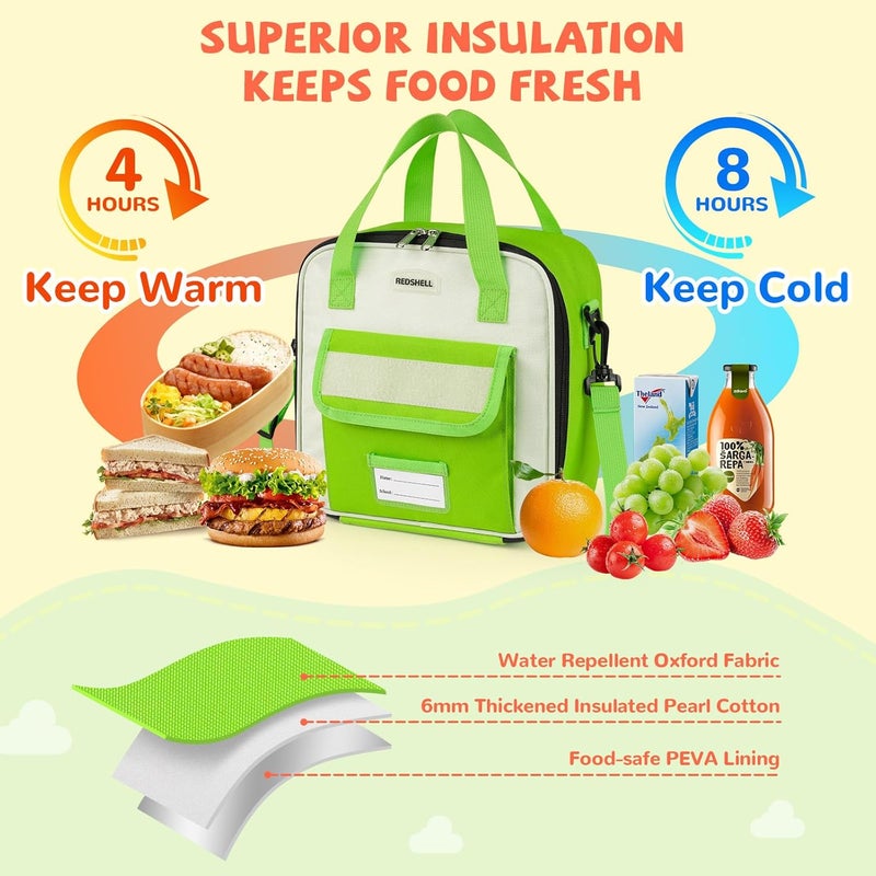 REDSHELL Tactical Lunch Box Kids, Large Insulated Lunch Bag for Boys Girls, Cooler Lunchbag, Square Toddler Lunchbox, School Daycare Lunch Tote Pail with Water Bottle Holder Shoulder Strap, Dark Green - Image 4